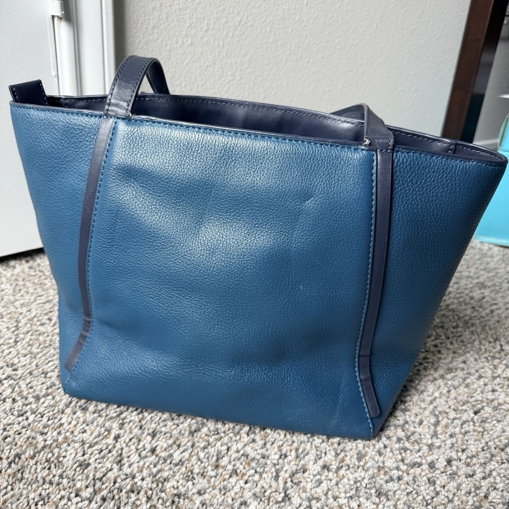 Michael Kors Whitney Teal Pebbled Leather Tote Bag Blue Silver Hardware Small - Picture 3 of 8